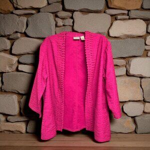 Chico's Fuchsia Rayon Blend Lattice Lapel Open Front Jacket